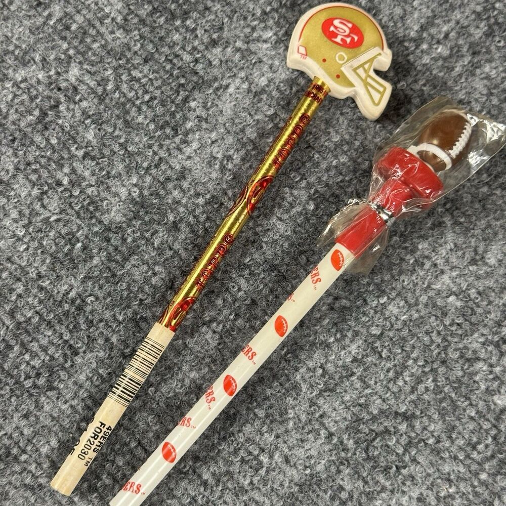 Vintage NFL San Francisco 49ers Pencil w/ Helmet Topper and Pen w/ Football Top